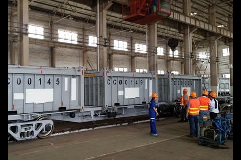 The rail wagons take three 4m containers loaded with copper per wagon to the port for discharge